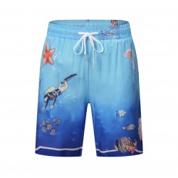 Fond Marin Print Silk Shorts