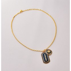 Black Enamel Double Tag Chain Link Necklace