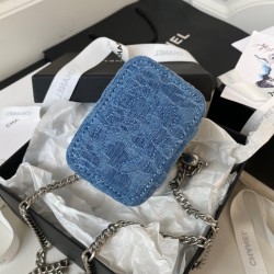 Denim Quilted Camelia Mini Vanity Case
